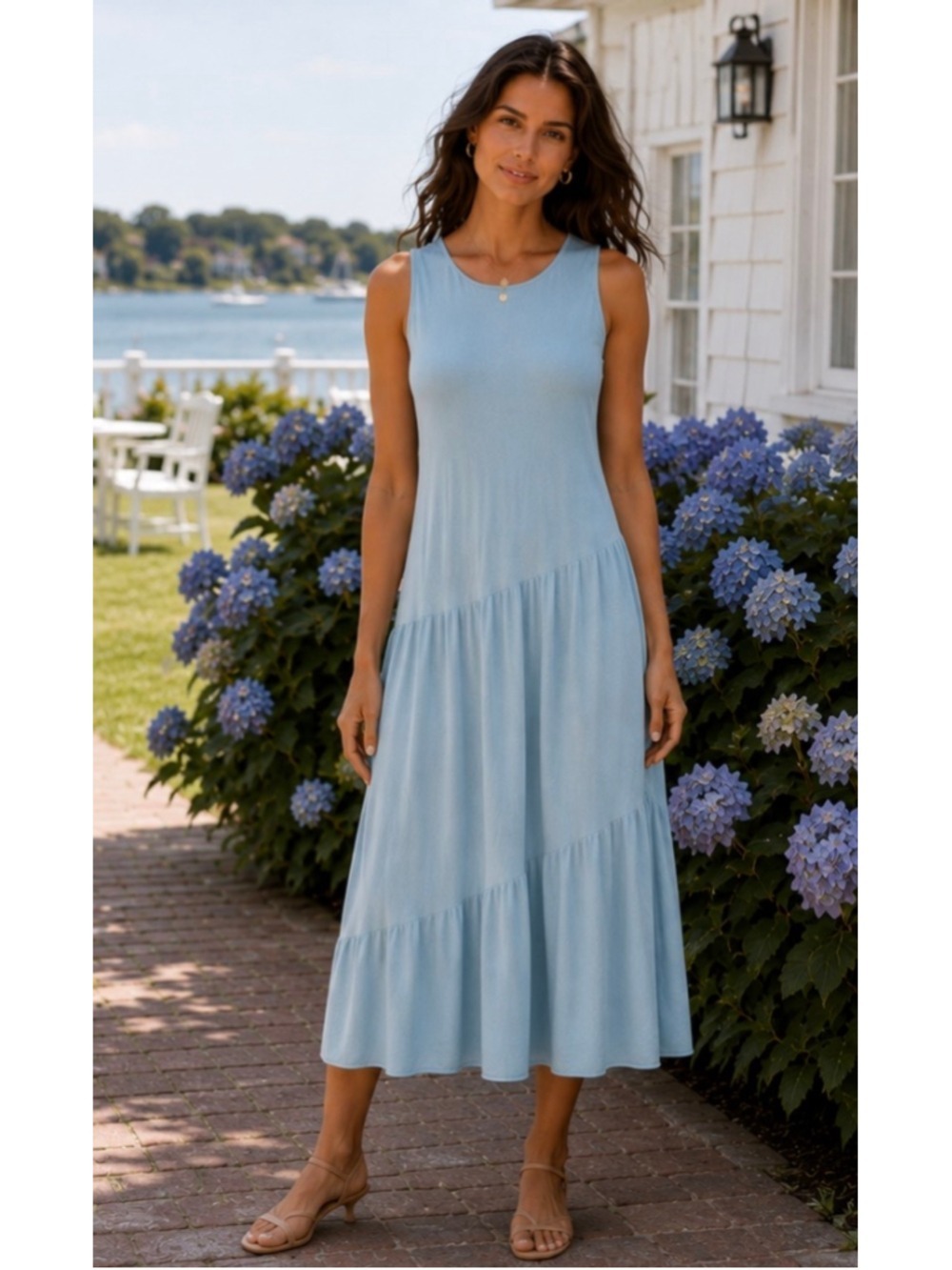 Vince Sleeveless Midi Dress, Size S, Light Blue Boho Chic